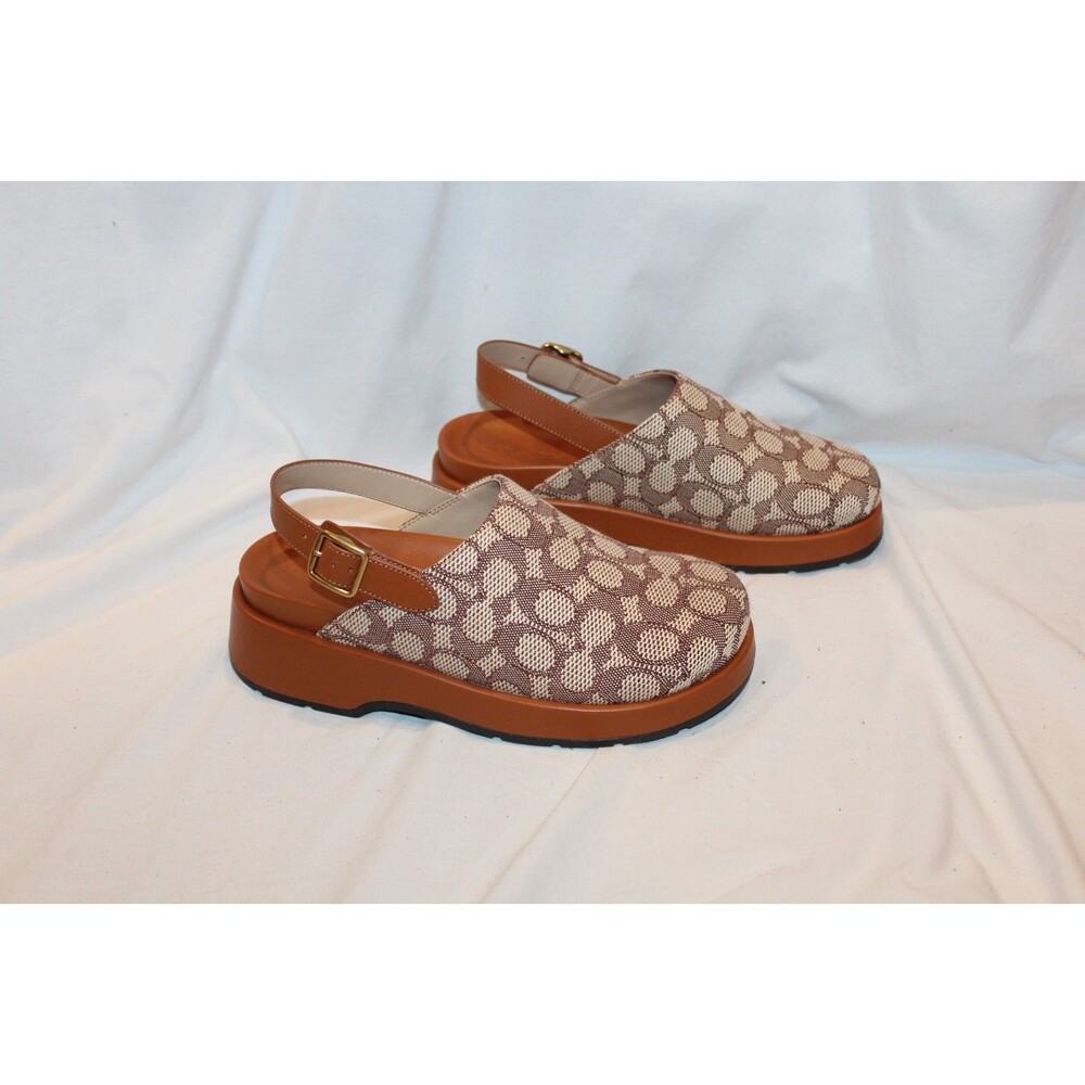 Coach Women's Sculpted C Signature Logo Platform Clogs Cocoa Amber Sz 8 NIB - Picture 2 of 9